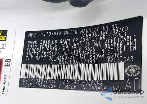 2010 Toyota Corolla Le from USA, damaged, VIN 2T1BU4EE9AC271901